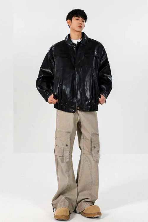 Classic Vintage Loose Fit Leather Bomber Jacket