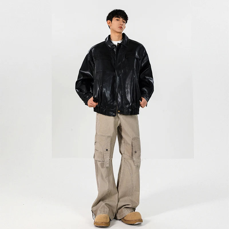 Classic Vintage Loose Fit Leather Bomber Jacket