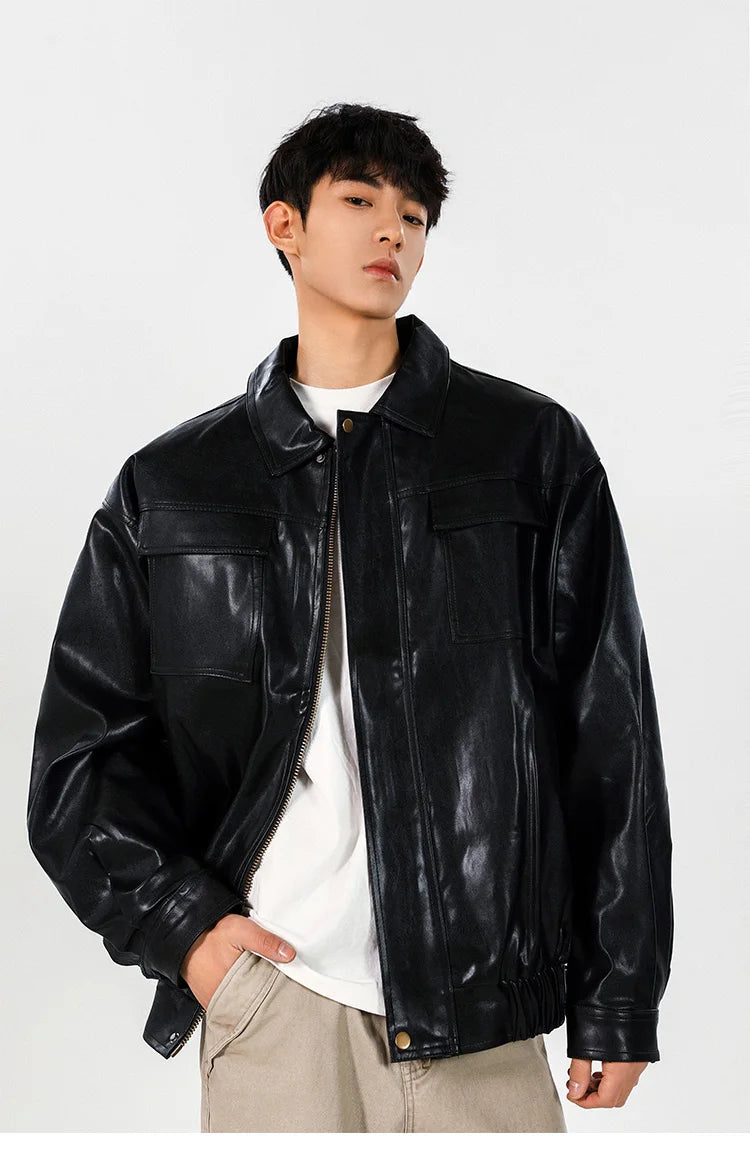 Classic Vintage Loose Fit Leather Bomber Jacket