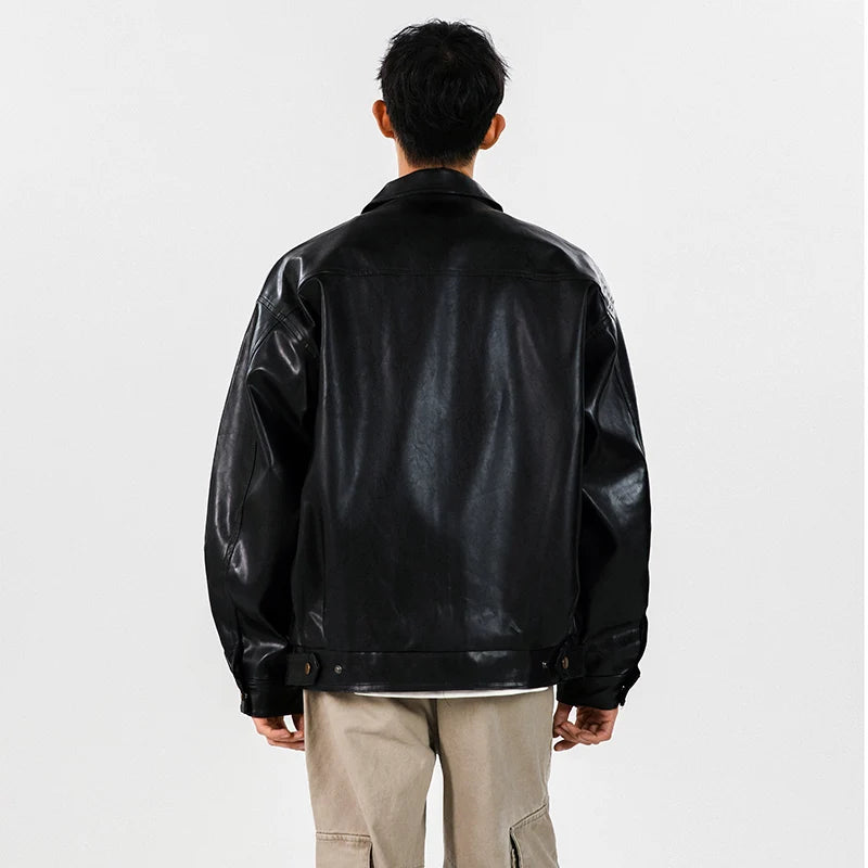 Classic Vintage Loose Fit Leather Bomber Jacket