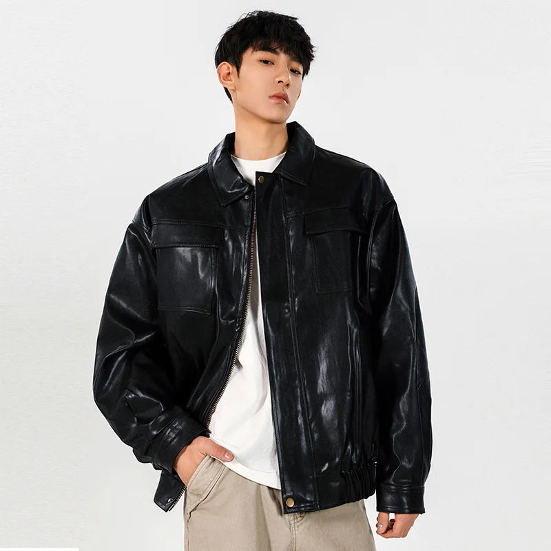 Classic Vintage Loose Fit Leather Bomber Jacket