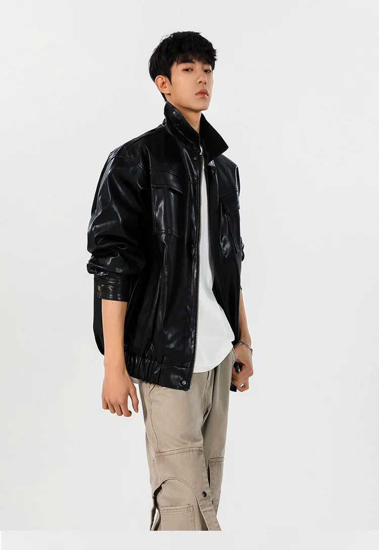 Classic Vintage Loose Fit Leather Bomber Jacket