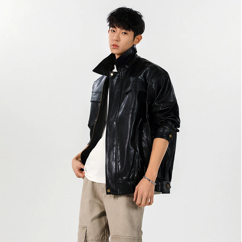 Classic Vintage Loose Fit Leather Bomber Jacket