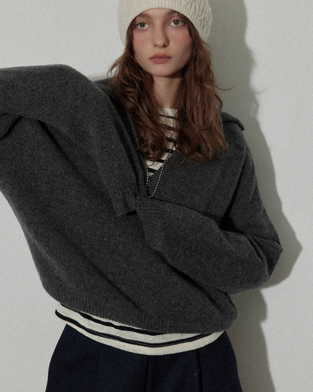 Collar Knit Casual Top Collar Knit Casual Top