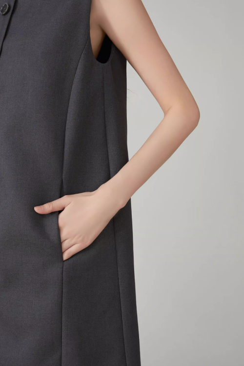 Collar Sleeveless Mid-Length Dress