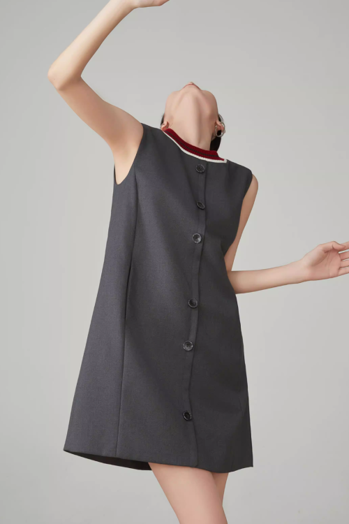 Collar Sleeveless Mid-Length Dress