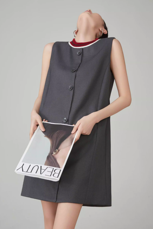 Collar Sleeveless Mid-Length Dress