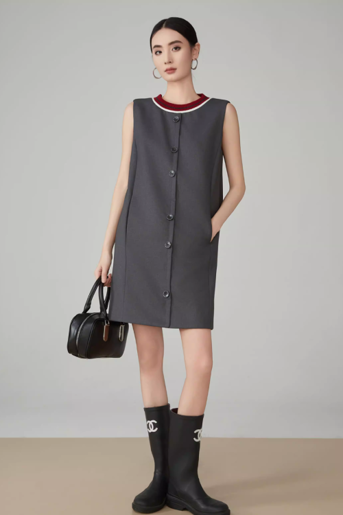 Collar Sleeveless Mid-Length Dress