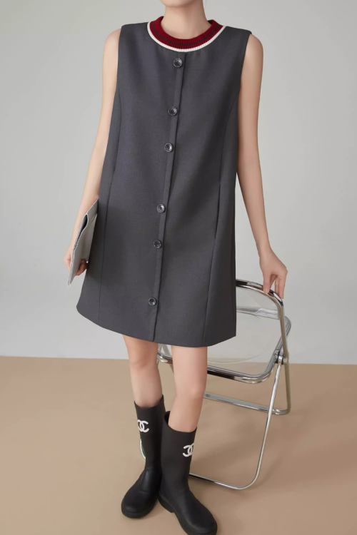 Collar Sleeveless Mid-Length Dress