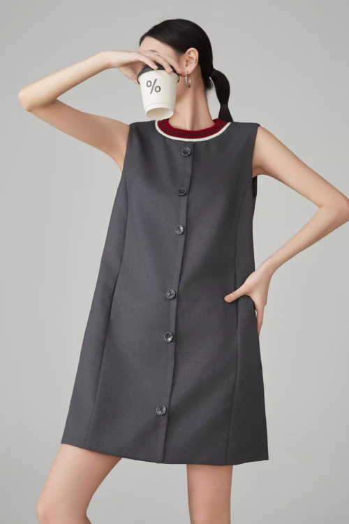 Collar Sleeveless Mid-Length Dress