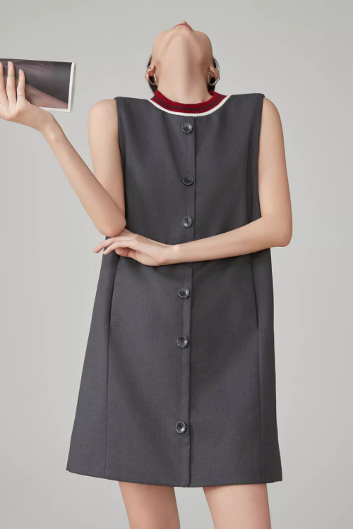 Collar Sleeveless Mid-Length Dress