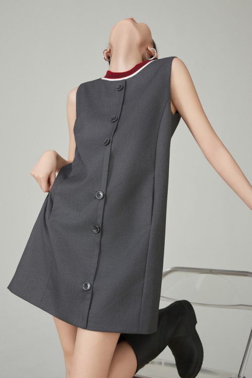 Collar Sleeveless Mid-Length Dress