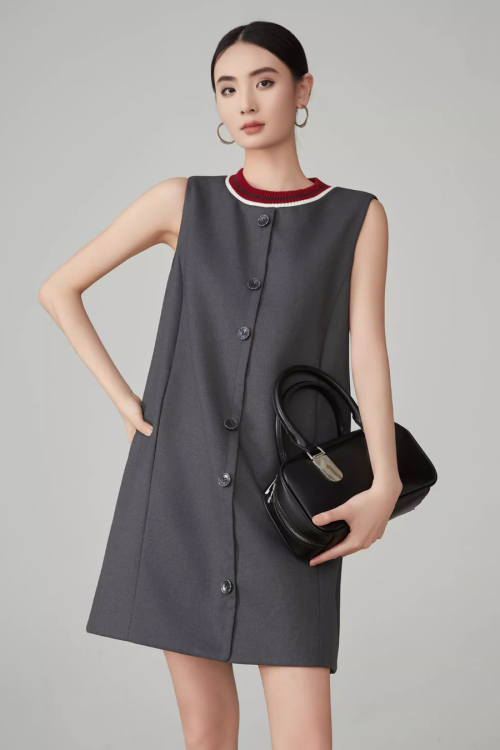 Collar Sleeveless Mid-Length Dress