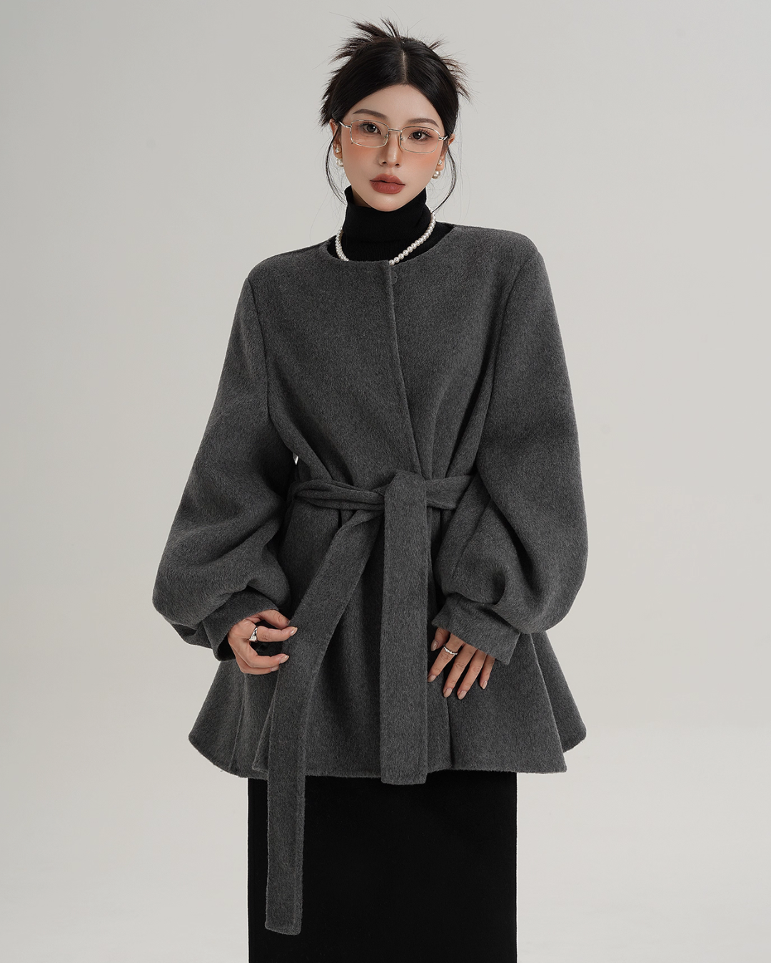 Collarless Belt Coat Collarless Belt Coat