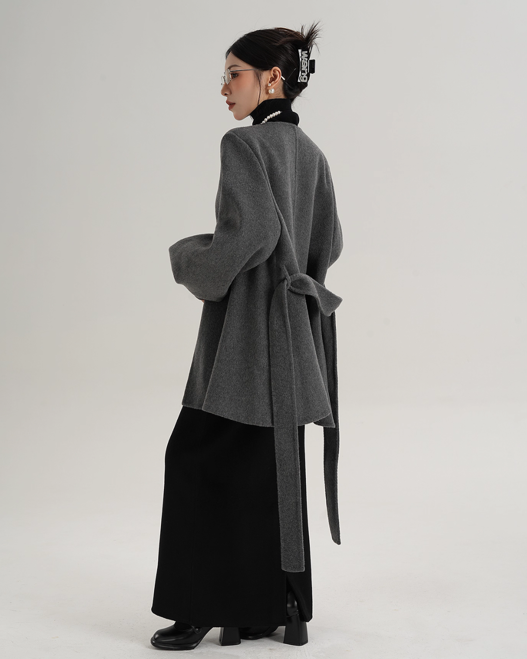 Collarless Belt Coat Collarless Belt Coat