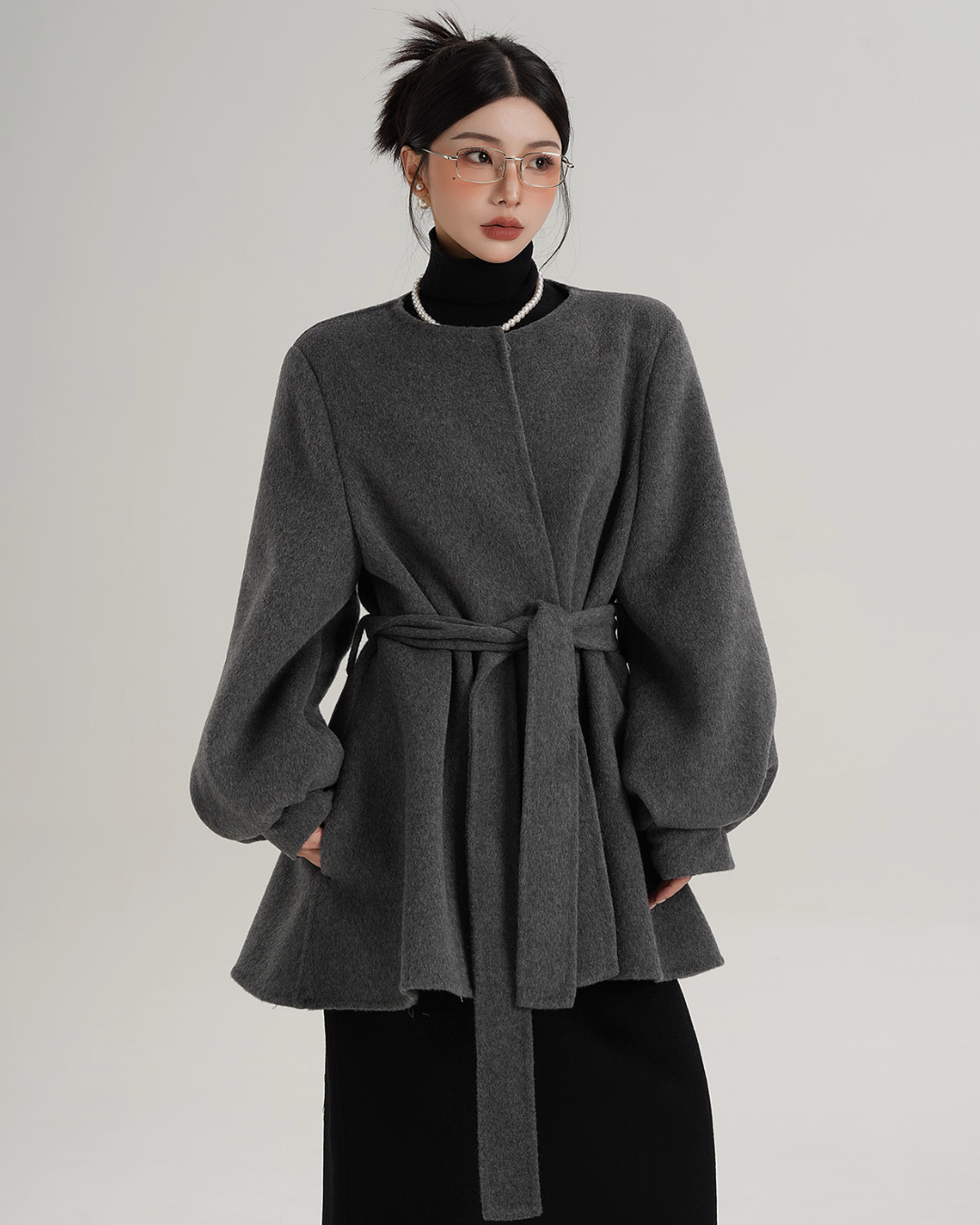 Collarless Belt Coat Collarless Belt Coat