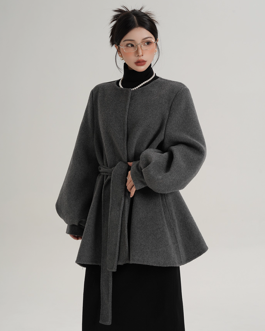 Collarless Belt Coat Collarless Belt Coat
