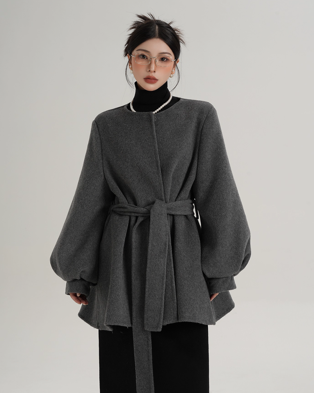 Collarless Belt Coat Collarless Belt Coat