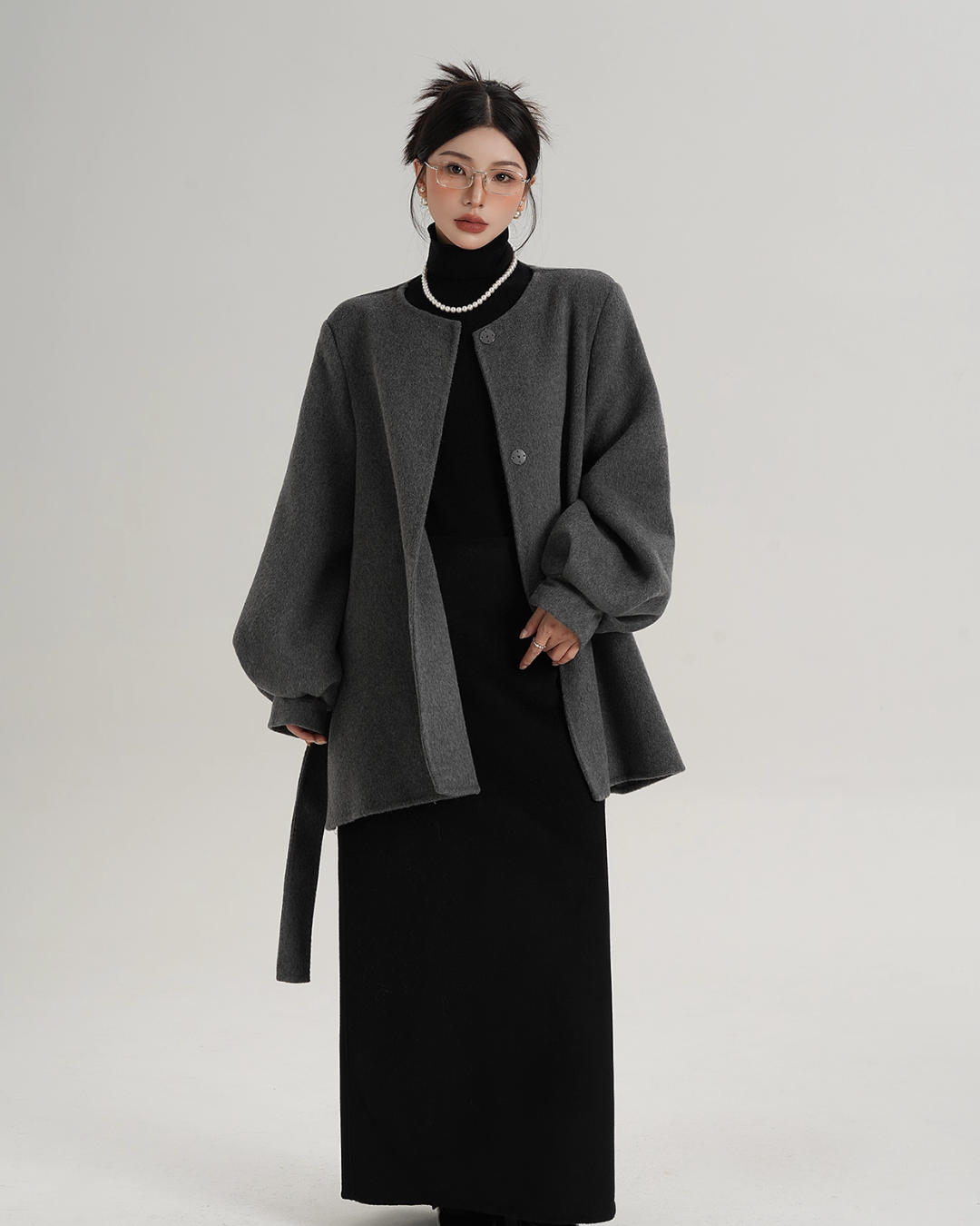 Collarless Belt Coat Collarless Belt Coat