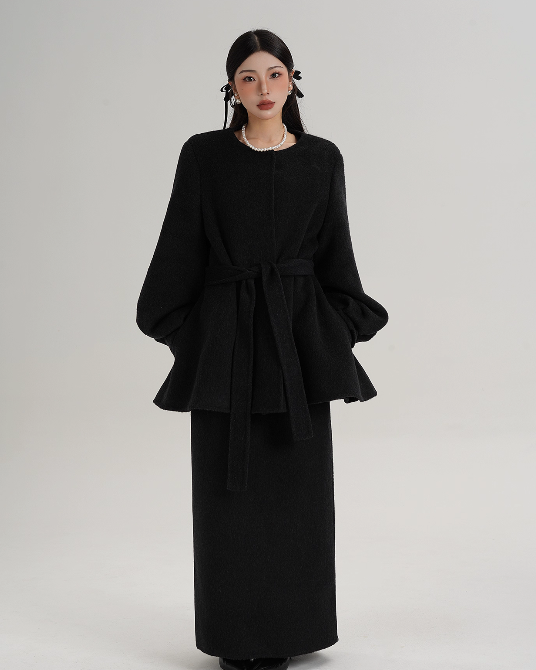 Collarless Belt Coat Collarless Belt Coat
