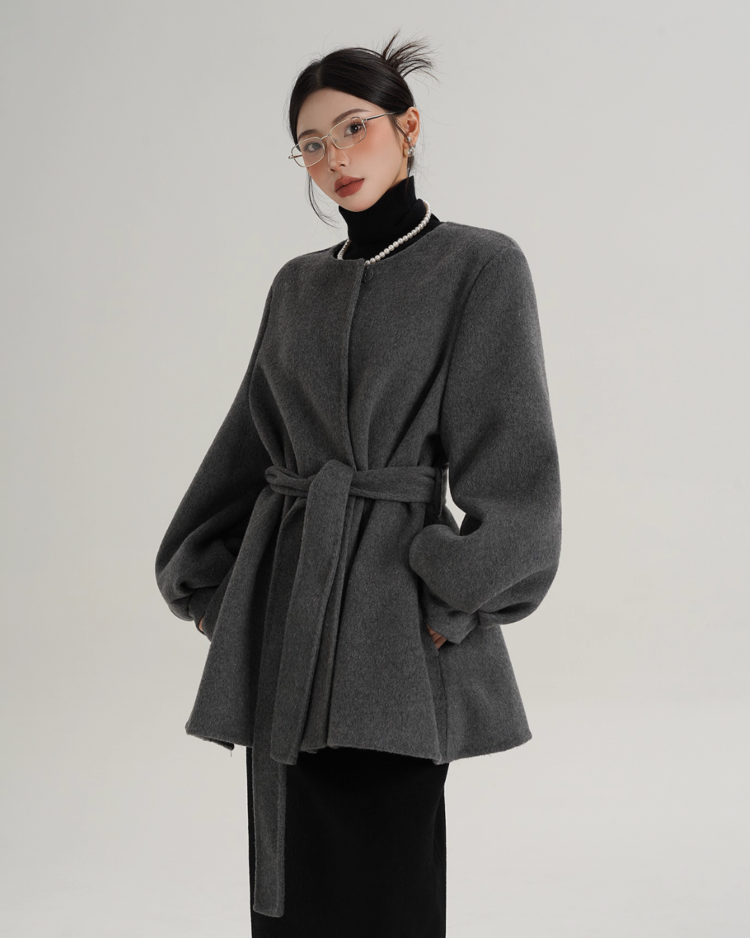 Collarless Belt Coat Collarless Belt Coat