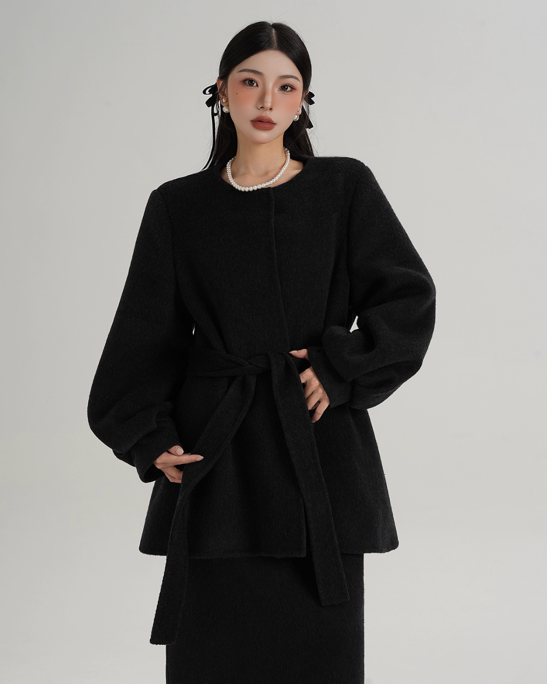 Collarless Belt Coat Collarless Belt Coat