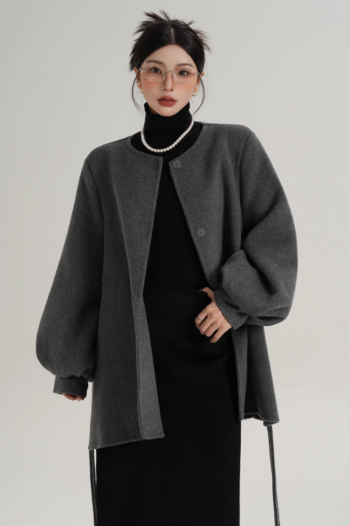Collarless Belt Coat