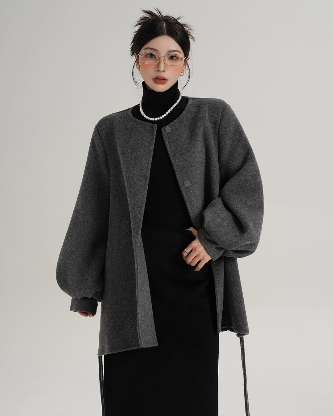 Collarless Belt Coat Collarless Belt Coat