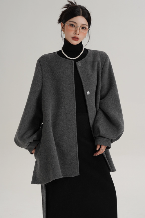 Collarless Belt Coat
