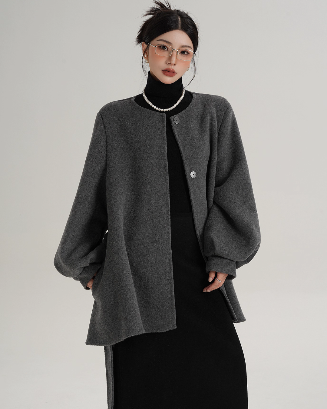 Collarless Belt Coat Collarless Belt Coat