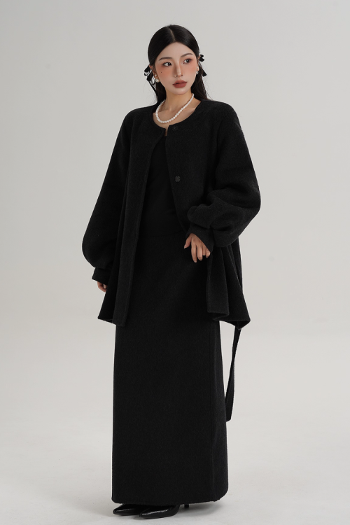 Collarless Belt Coat