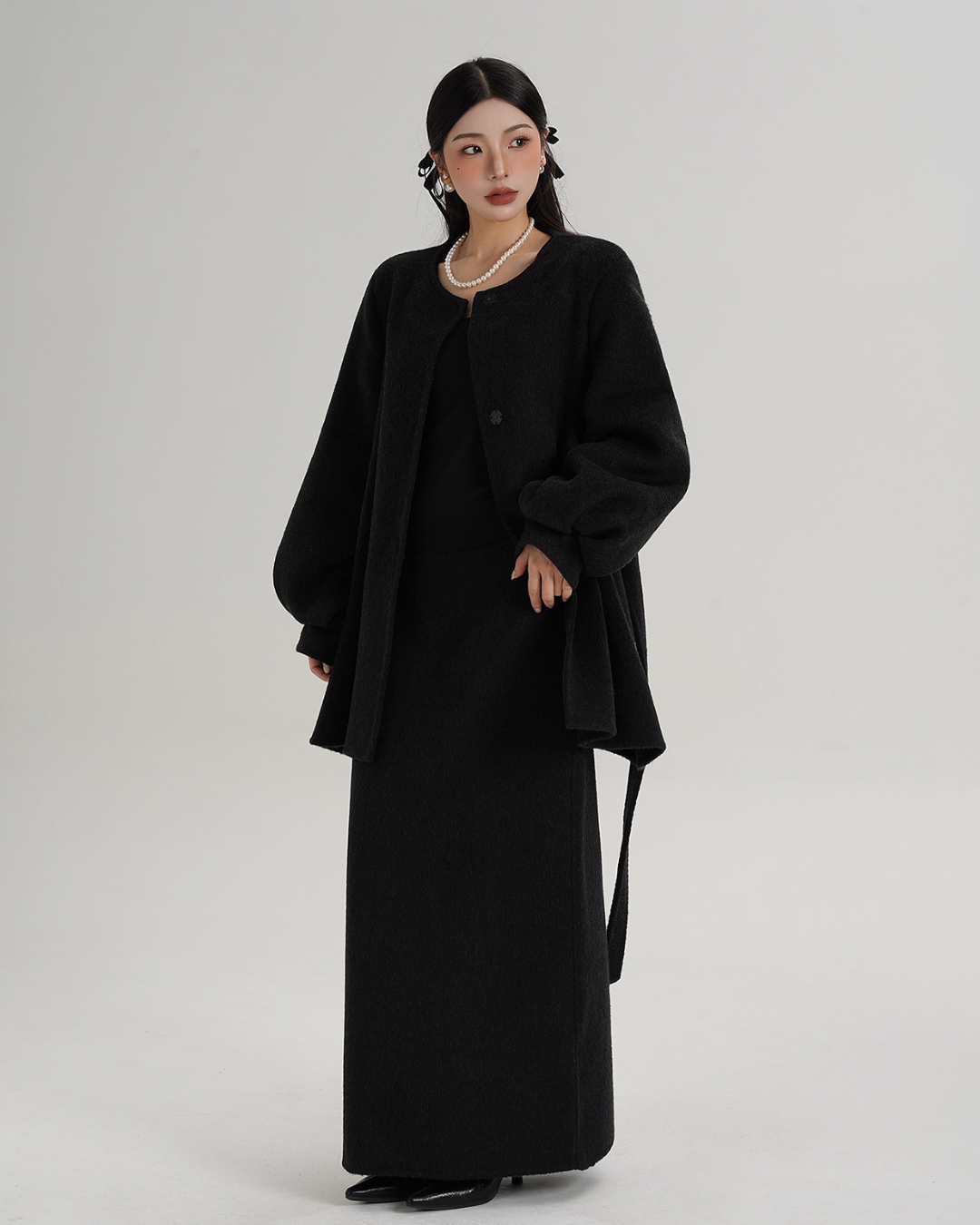 Collarless Belt Coat Collarless Belt Coat