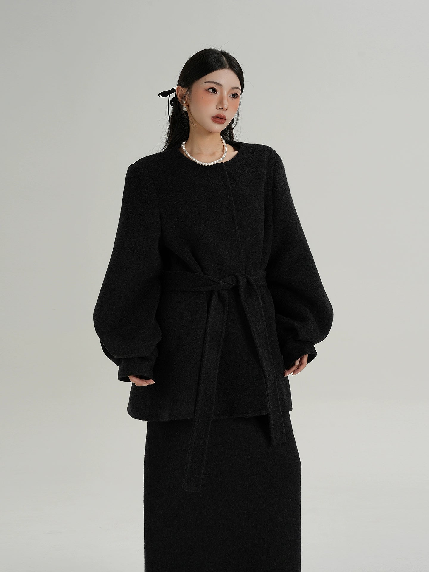 Collarless Belt Coat Collarless Belt Coat