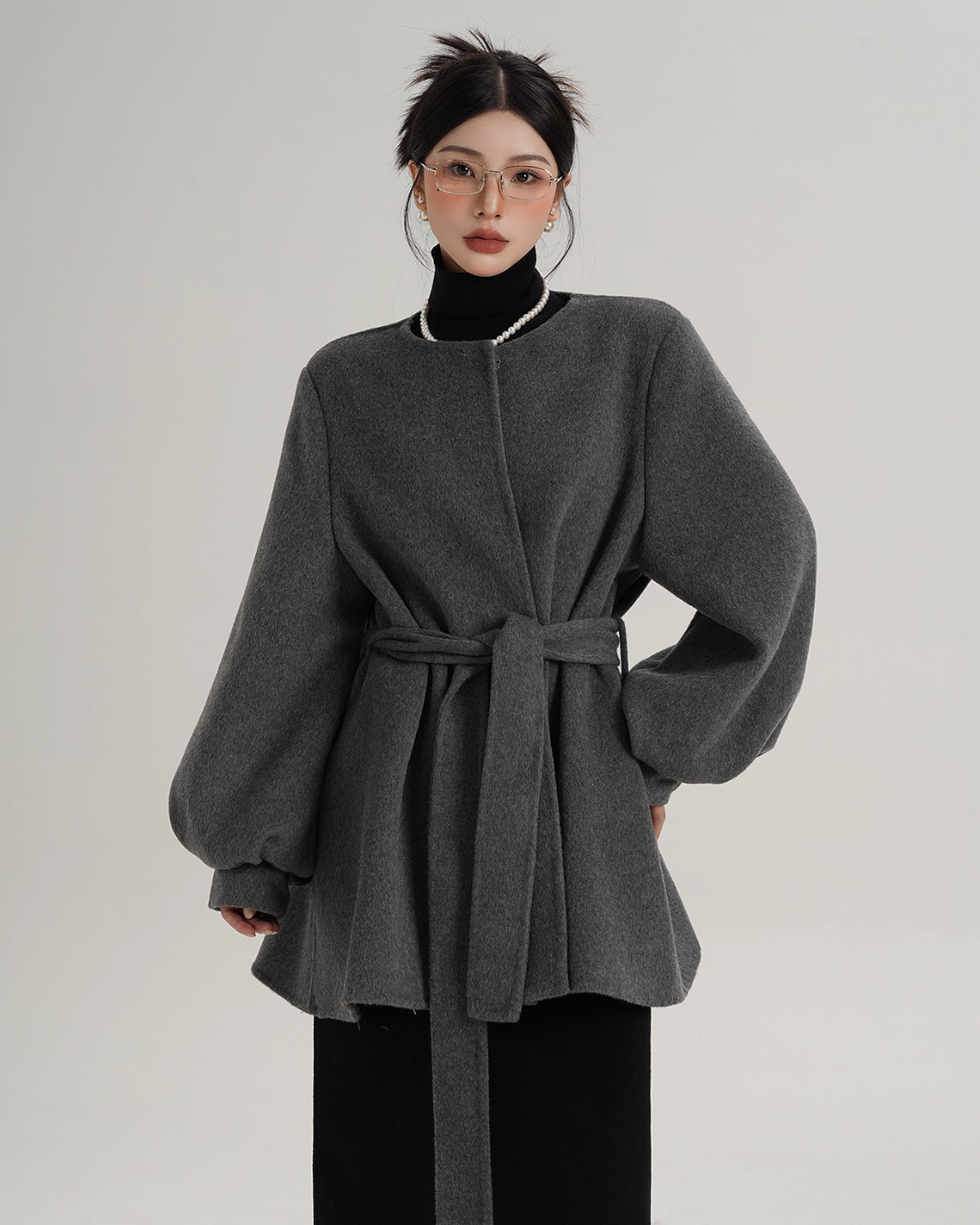 Collarless Belt Coat Collarless Belt Coat