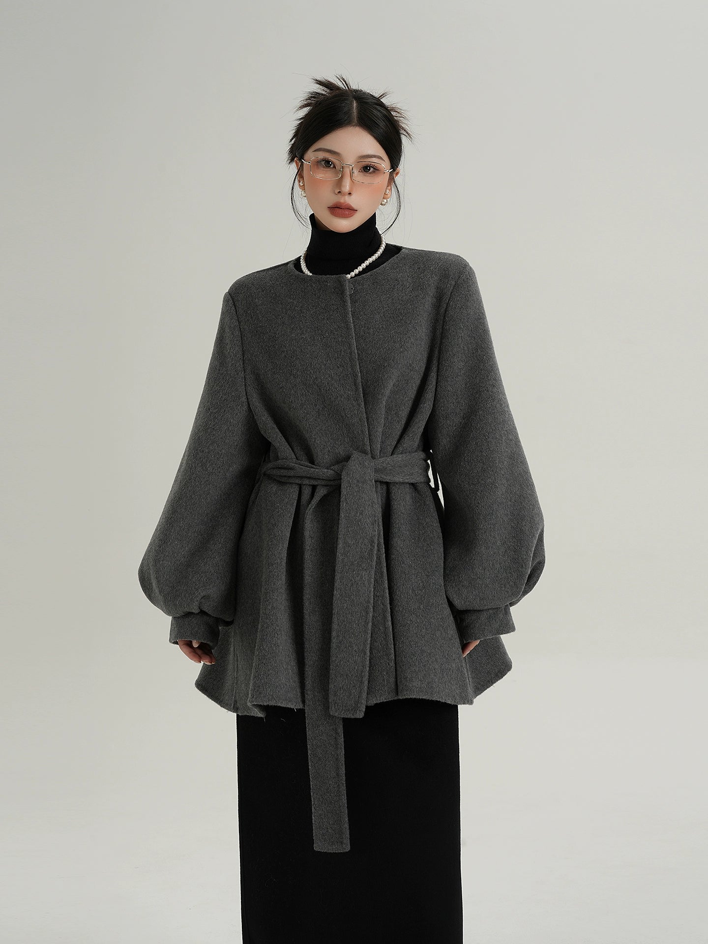 Collarless Belt Coat Collarless Belt Coat