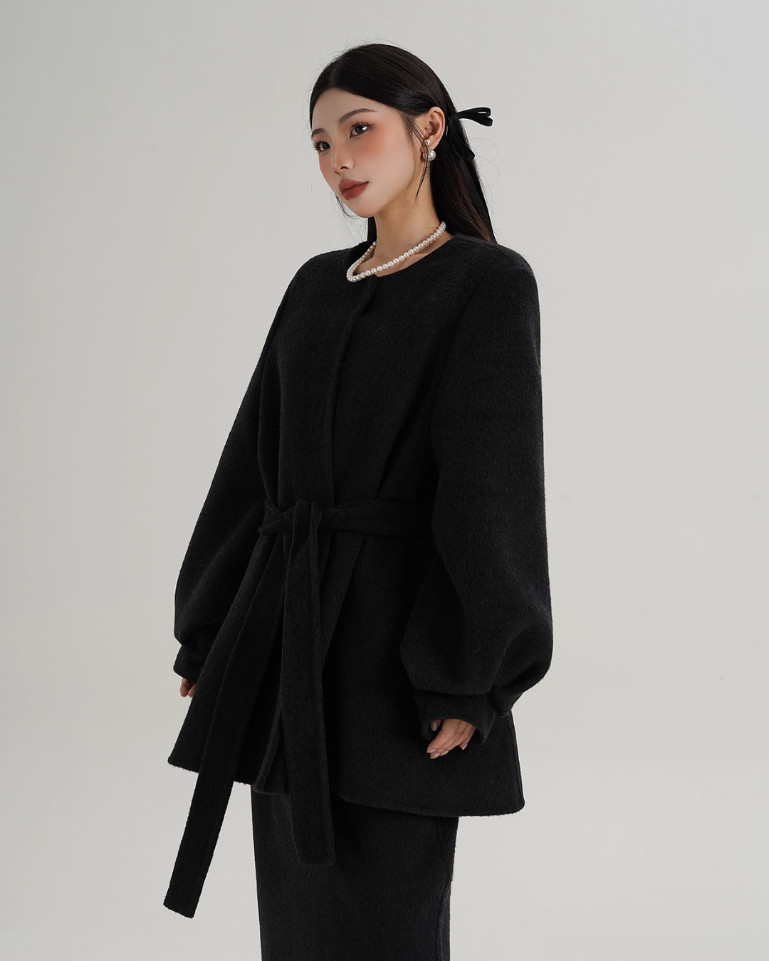 Collarless Belt Coat Collarless Belt Coat