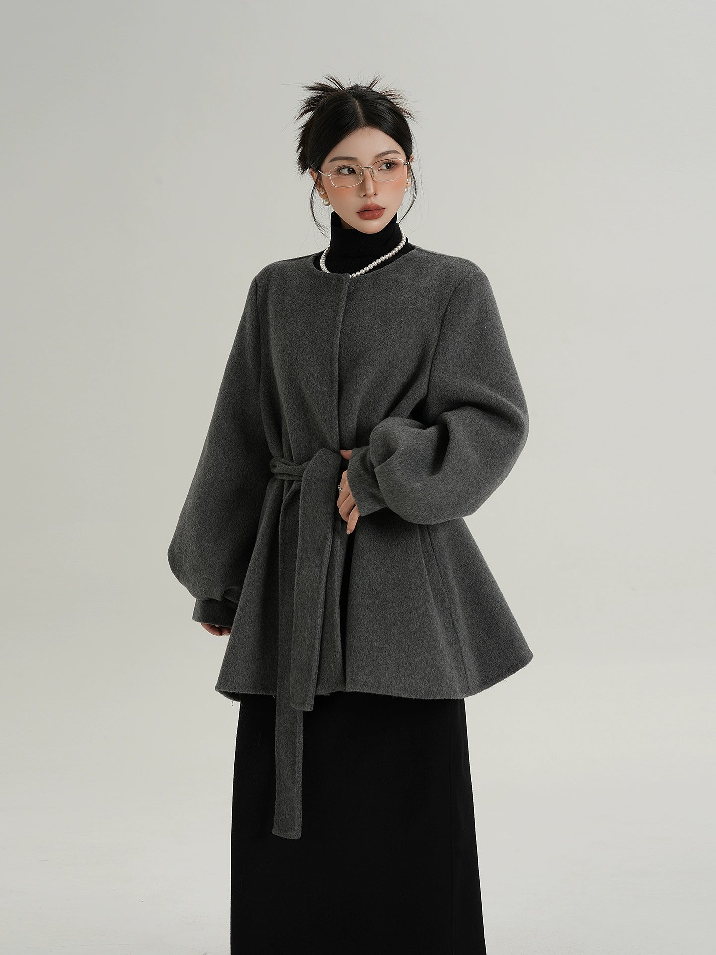 Collarless Belt Coat Collarless Belt Coat