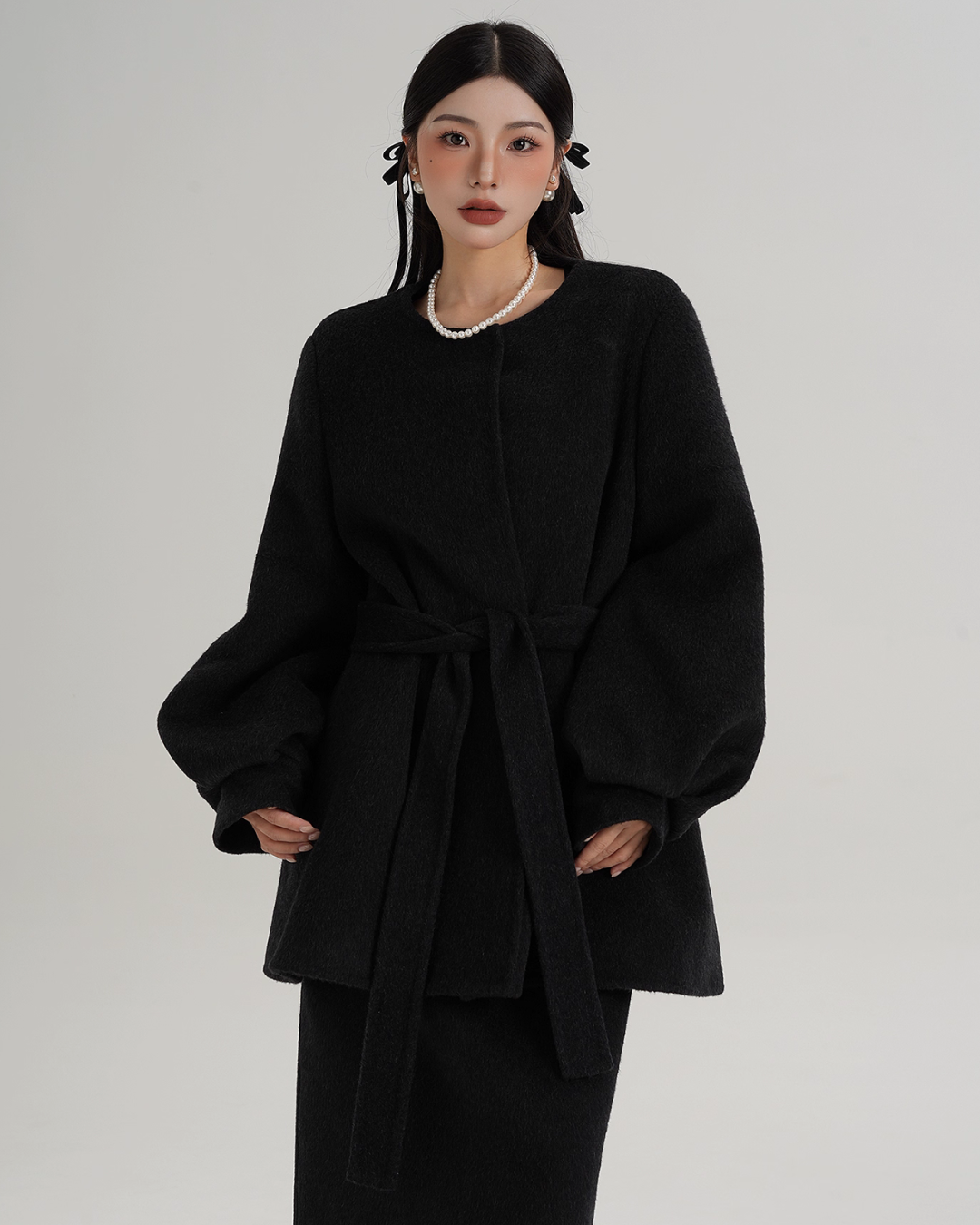 Collarless Belt Coat Collarless Belt Coat