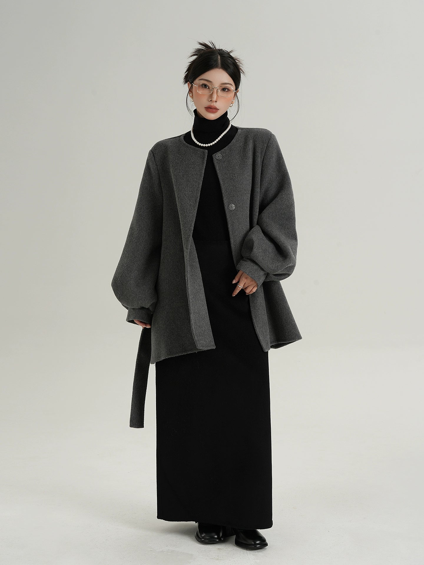 Collarless Belt Coat Collarless Belt Coat