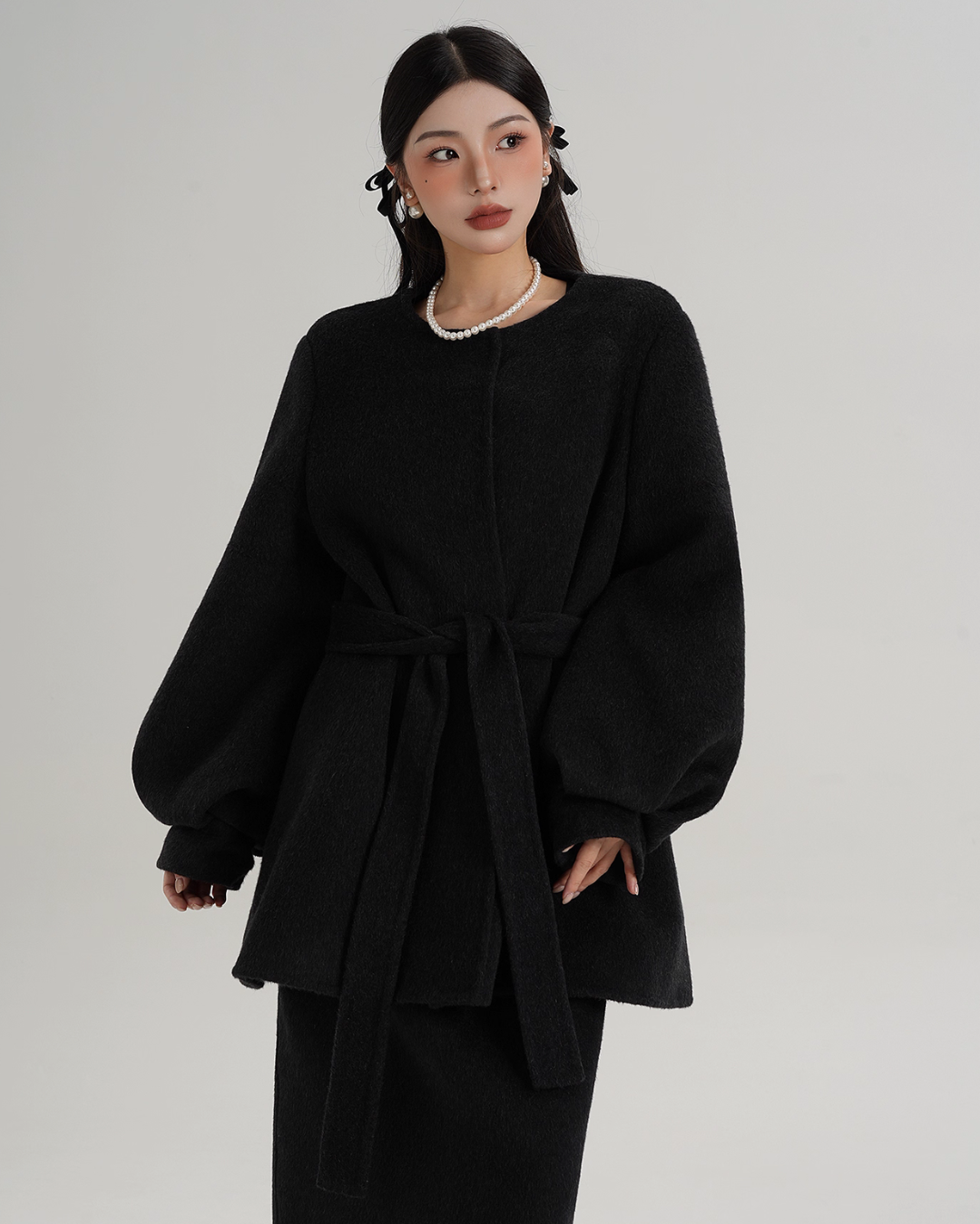 Collarless Belt Coat Collarless Belt Coat