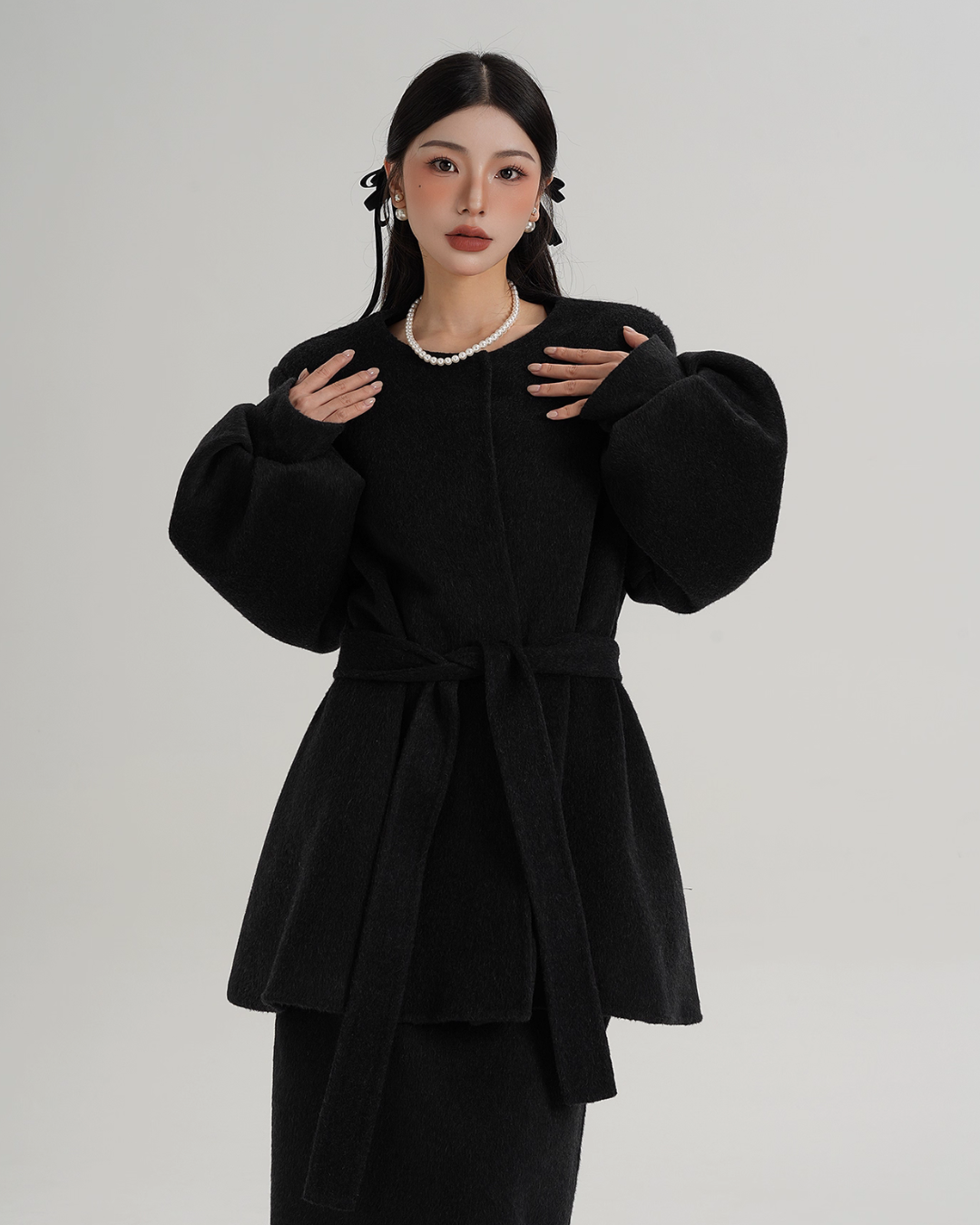 Collarless Belt Coat Collarless Belt Coat