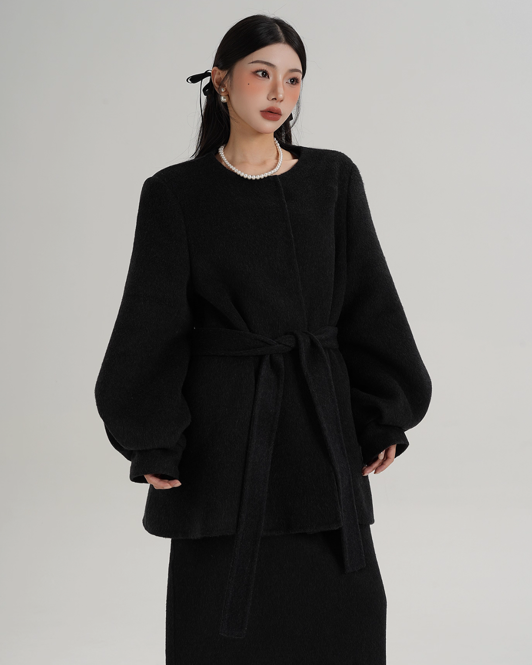 Collarless Belt Coat Collarless Belt Coat