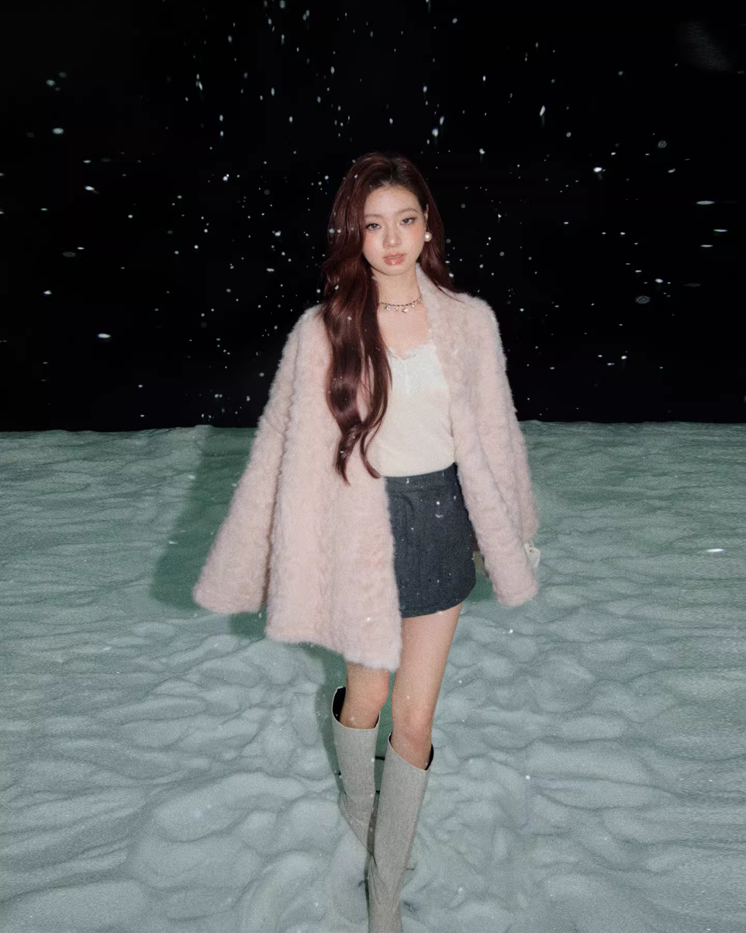 Collarless Fur Coat / Mini Skirt Collarless Fur Coat / Mini Skirt