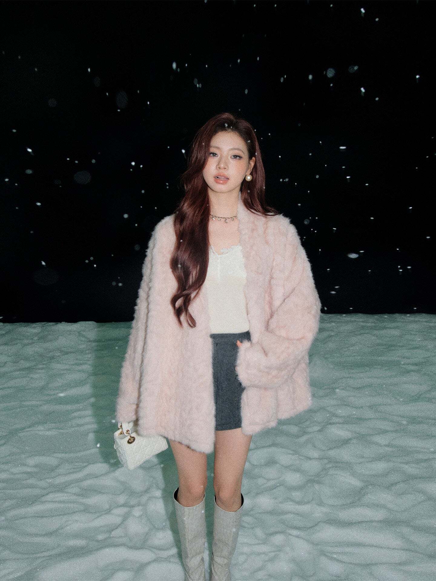 Collarless Fur Coat / Mini Skirt Collarless Fur Coat / Mini Skirt