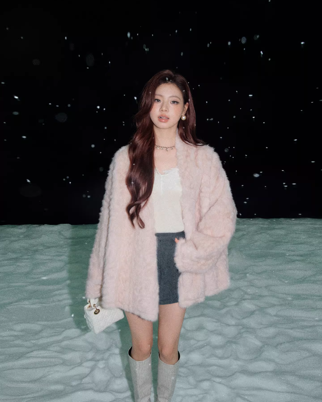 Collarless Fur Coat / Mini Skirt Collarless Fur Coat / Mini Skirt