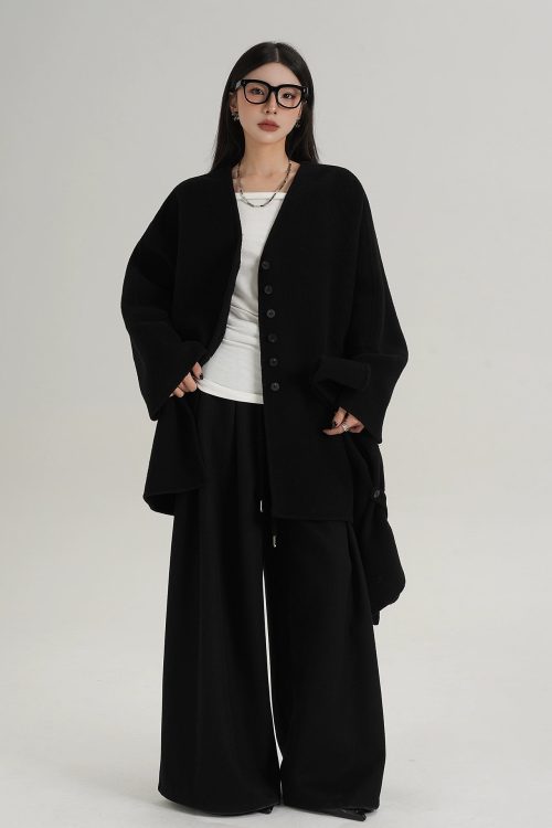 Collarless Wool Coat