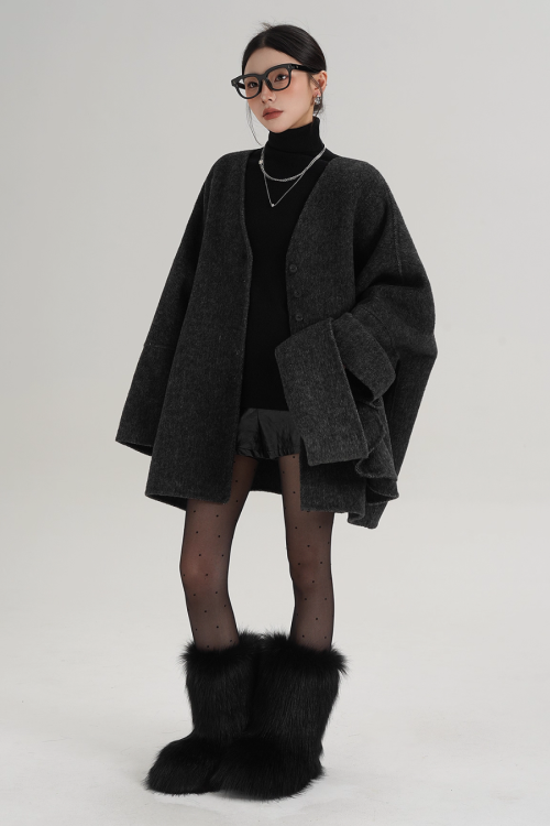 Collarless Wool Coat