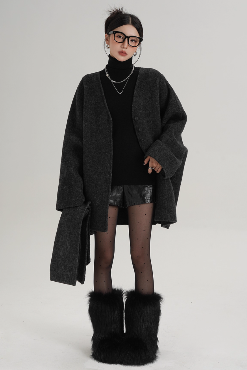 Collarless Wool Coat