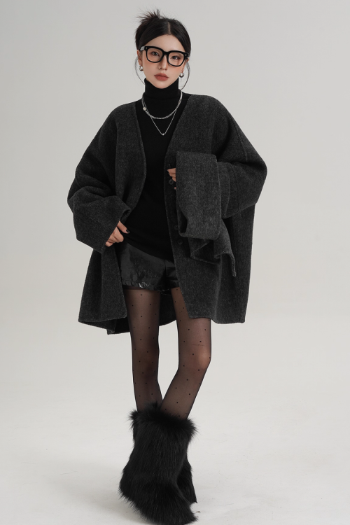 Collarless Wool Coat