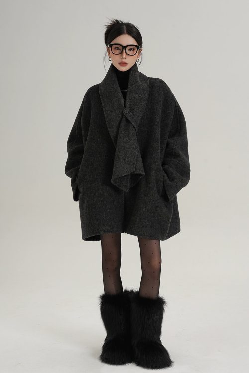 Collarless Wool Coat